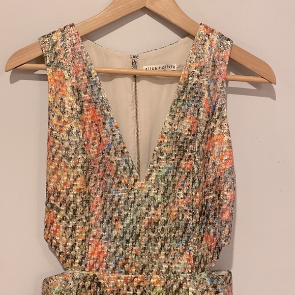 Alice + Olive Fit and Flare Metallic Rainbow Mini Dress - Picture 3 of 5